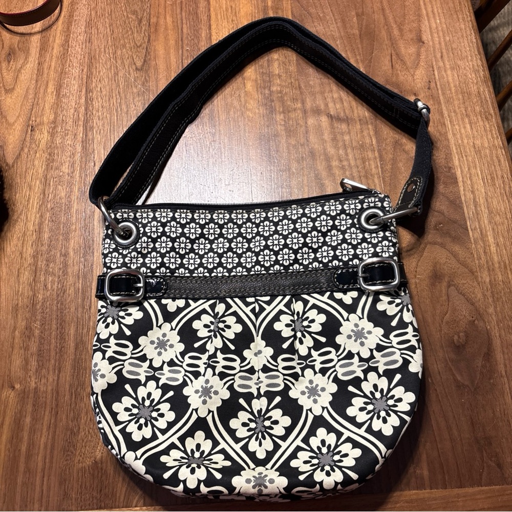 Vintage Fossil Womens Crossbody Bag Black And Cream Fabric Floral Crossbody Bag